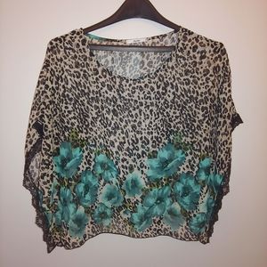 Papaya Sheer Leopard Exotic Flower Over Lay Shirt